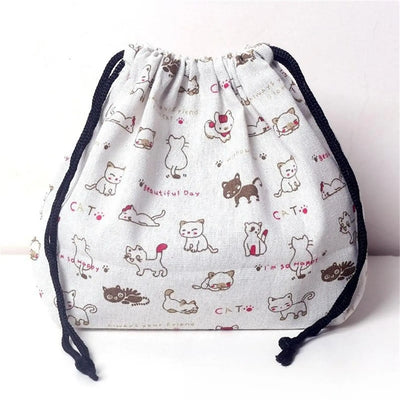 Lunch Bag Cat Polar Bear Lunch Box Drawstring Picnic Tote Eco Japanese Style Small Handbag Dinner Container Food Storage Bags