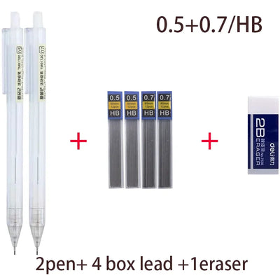 Mixed Loading 0.5&0.7mm Mechanical Pencil White Simple Automatic Pen for Students School Supplies Office Accessories Stationery