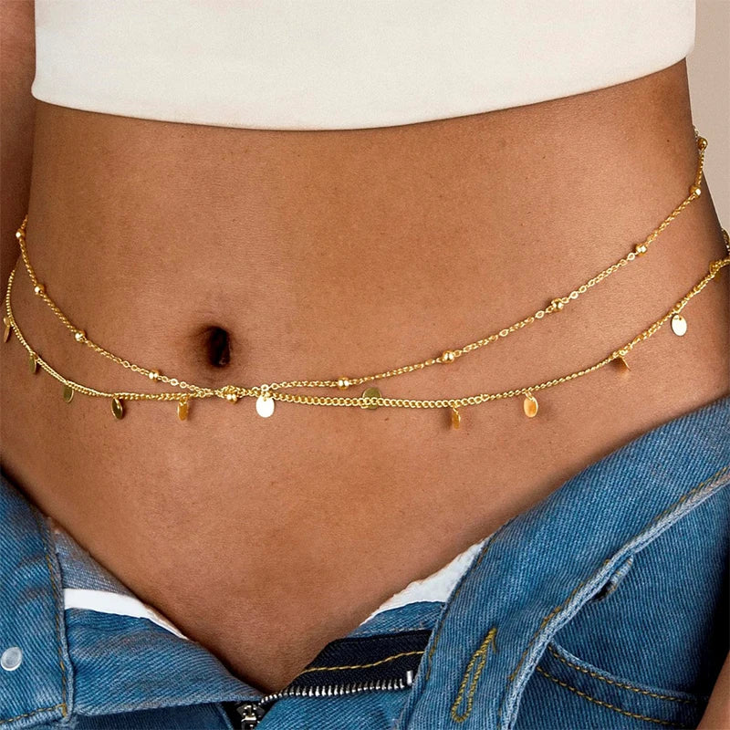 Loe| New Trendy Waist Belly Chain for Women Summer Beach Sexy Simple Body Chain Vacation Jewelry Accessories Punk