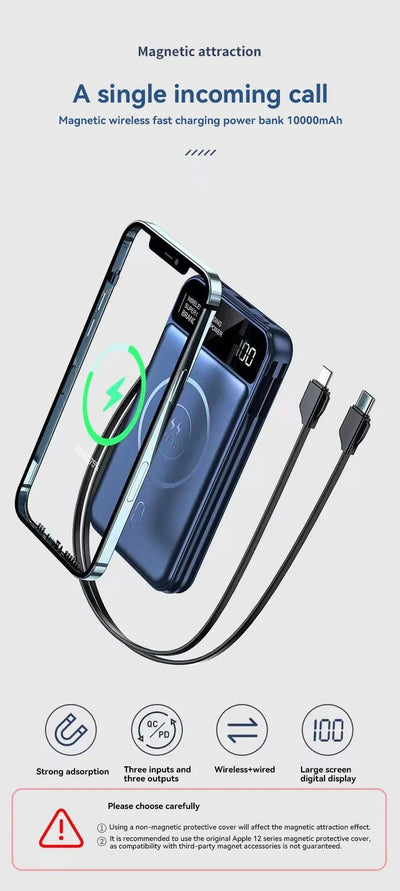Xiaomi Emergency 50000mah Wireless Charging Power Bank Magnetic Charging Built-in Wire Mobile Phone Battery For IPhone Magsafe