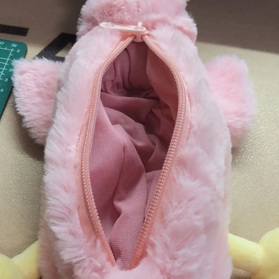 Stationery Organizer Pink Plush Bird Pencil Bag Large Capacity Soft Plush Pencil Case Korean Style Storage