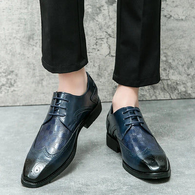 High End Brand Interview Office Business Shoes British Style Blue Brogue Shoes Massage Soles Men's Wedding Square Toe Shoes