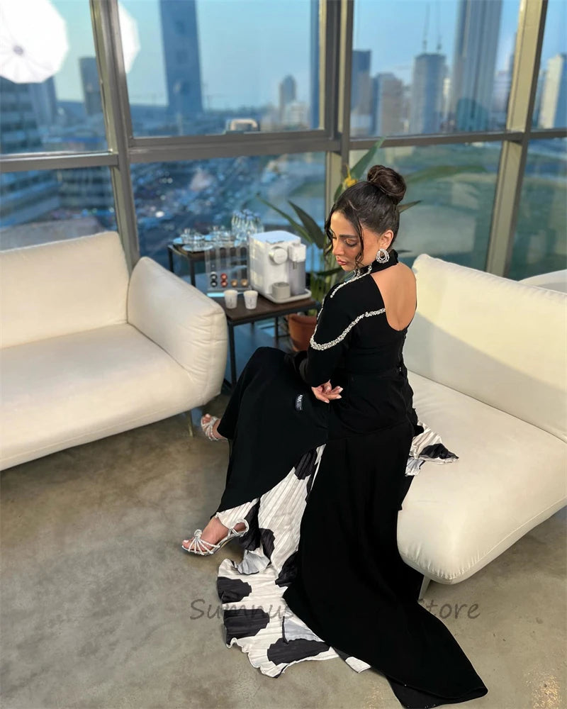 Black Formal Dubai Event Prom Dresses A Line Party Dress Shiny High Neck Evening Gowns Women Birthday Gowns Customized