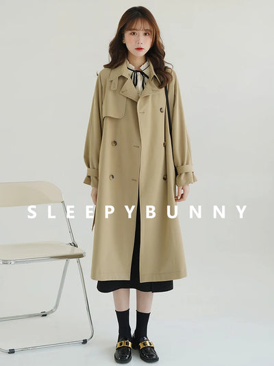 Women Spring Fall Short Trench Coat Korean Style Loose Fit Casual Khaki Jacket Petite-Friendly Versatile and Stylish Outerwear