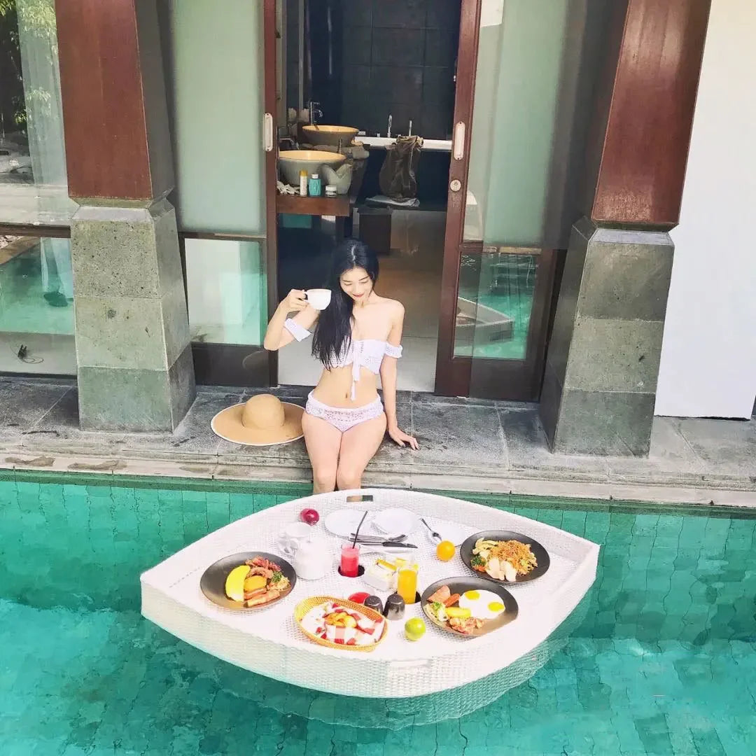 Net red floating tray round rattan woven heart-shaped basket Homestay Hotel Villa swimming pool dinner plate