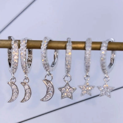 925 Sterling Silver Needle Little Huggies Hoop Earrings for Women Tiny Crystal Zirco Pendant Cartilage Earrings Piercing Jewelry