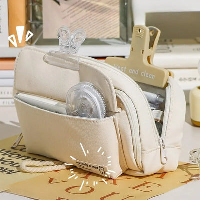 Cute And Convenient Canvas Pencil Case Large Opening Capacity for Student Supplies Cosmetics Travel Handbag 1pc