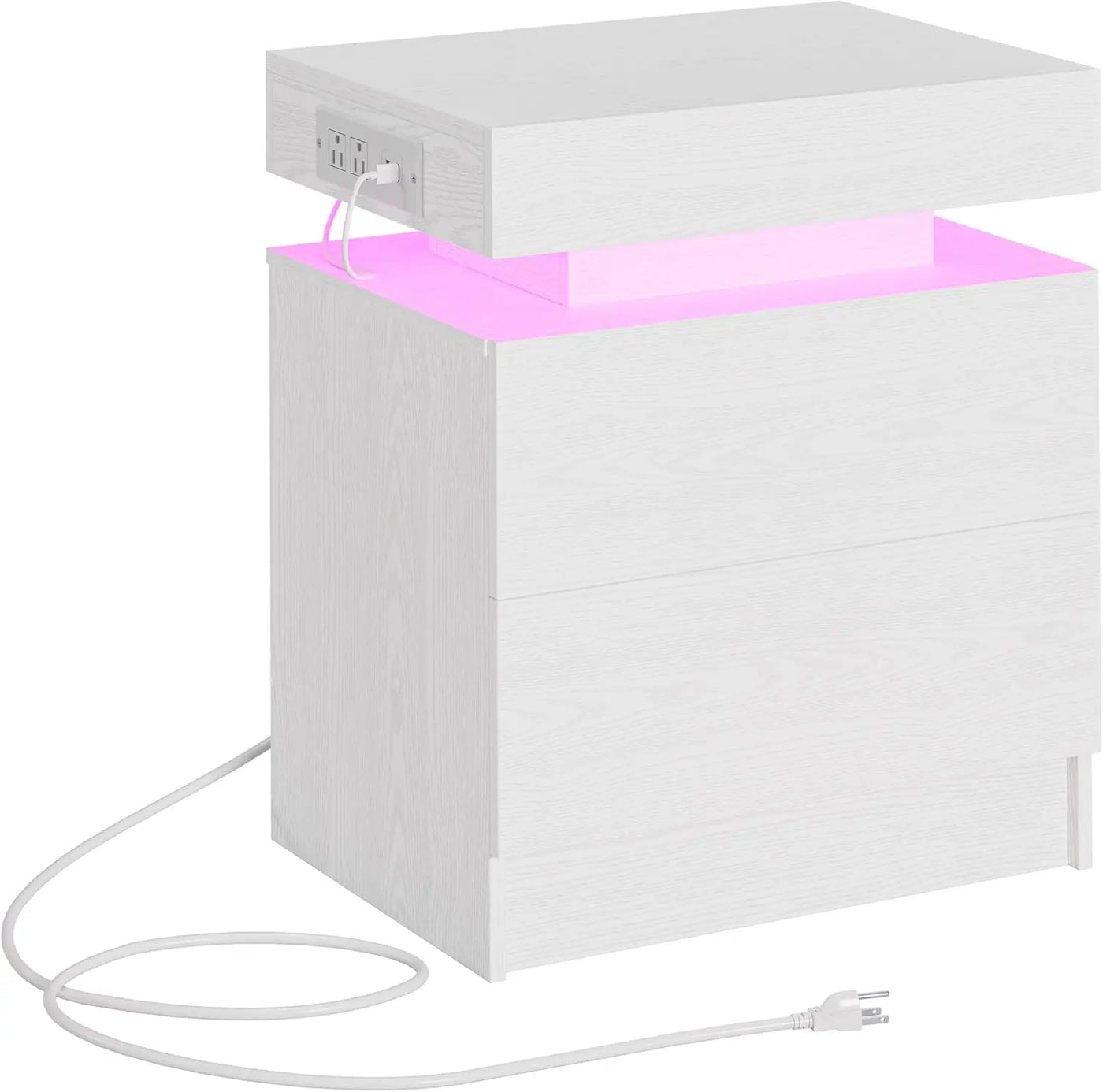 Night Stand with Charging Station, Modern Black Nightstand with LED Light and Drawers, Bedside Tables/End Table for Bedroom