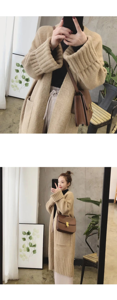 Autumn Winter Knitted Cardigan Women Sweater Jacket 2023 Elegant Vintage Loose Long Outerwear Maxi Y2k Sweater Coat Soft Jacket