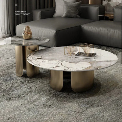 Light Luxury Italian Coffee Tables for Living Room Small Round Rock Slab Designer Table Minimalist Smooth Side Table for Office