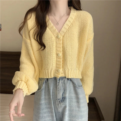 EVNISI Women Slim Sweater Cardigan V-Neck Button Up Casual Solid Knitting Sweater Coat Sweet For Women Cardigan Coat Autumn 2023