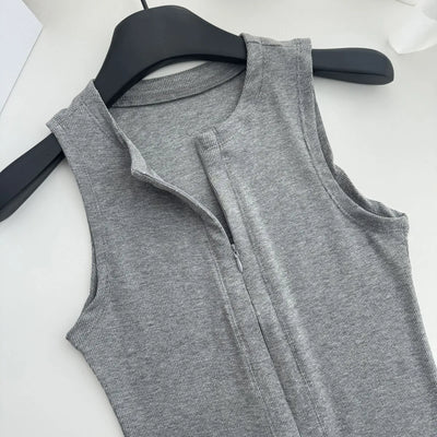 Women's Sleeveless Zip-Up Crop Top Korean Style Slim Fit Summer Vest Sexy Casual Camisole for Women Fashion Streetwear Basic Tee