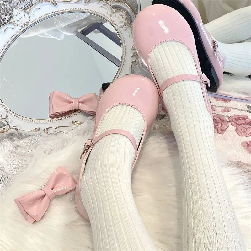 2025 Lolita Style Sweet Girls Princess Leather Shoes Elegant Bowknot Kids Ballet Shoes  Children Fashion Dresses Flat Shoes Soft