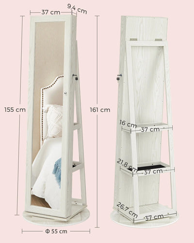360 ° Rotatable jewelry storage Lockable Jewelry Cabinet Mirror Cabinet with Full Body Mirror