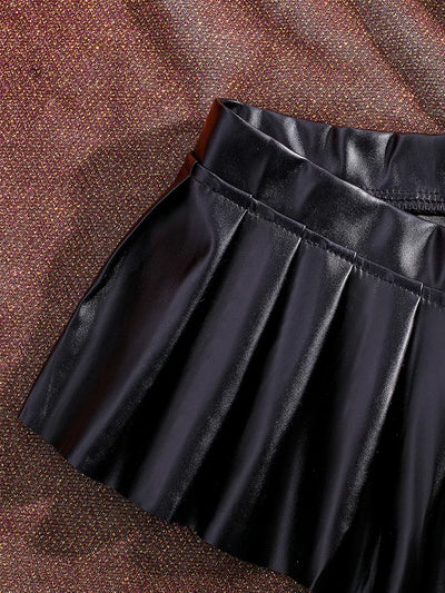 Sexy PU Leather Pleated Skirt Women Solid Basic Mini Skirt Low Waist Skirt Female Nightwear Micro Bikini Skirts Nightclub Skirts