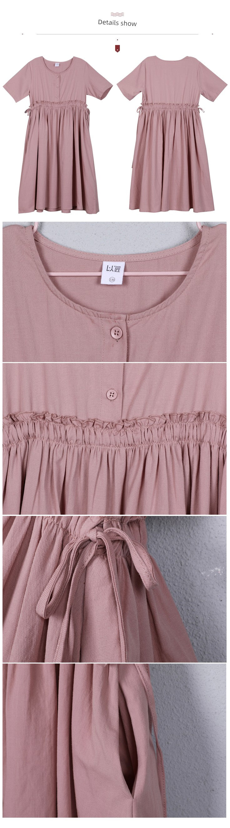 Yijiang/2025 Summer Clothing New Arrival Original Mother-Daughter Matching Outfit/Japanese Style Pink Vacation Style Parent-Child Clothing Pure Cotton Dress Thin