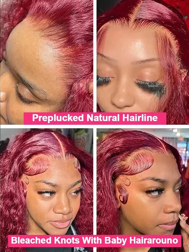 Curly 99J Burgundy 30 Inch Deep Wave 13x4 Lace Front Wig Wet And Wavy Red Colored wigs HD Lace Frontal 100% Human Hair Wigs