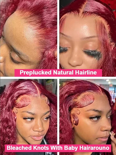 Curly 99J Burgundy 30 Inch Deep Wave 13x4 Lace Front Wig Wet And Wavy Red Colored wigs HD Lace Frontal 100% Human Hair Wigs