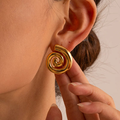 Youthway Stainless Steel Glossy Spiral Hollow Hoop Earrings 18K Gold Plated Exquisite Women's Accessories Jewelry Gift