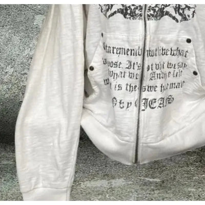 Print Tunic Hooded Y2k Coat Streetwear Fashion Casual Hoodies Tops Ropa Mujer Vintage Sweatshirts 2024 Women's Clothes White