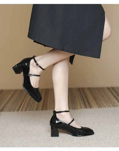 2025 New Women's Mary Janes Shoes High Quality Leather Shoes for Women Square Toe Shallow Buckle Strap Women's Shoes sandalias