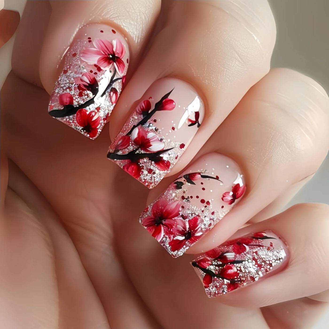 24pcs Square Stick-on Nails Set Goldfish Nail Tips Cheap Nail Seal Summer Beautiful false Nails Wholesale Holiday Press on Nails