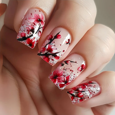 24pcs Square Stick-on Nails Set Goldfish Nail Tips Cheap Nail Seal Summer Beautiful false Nails Wholesale Holiday Press on Nails