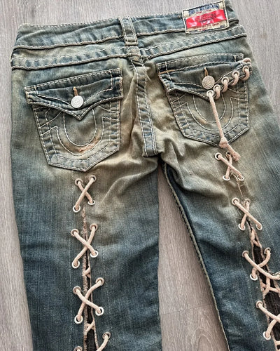 High Waisted Y2k Jeans Retro Blue Ripped Jeans for Women Line Sewn Gothic Punk Trumpet Jeans Casual Slim Streetwear Trousers