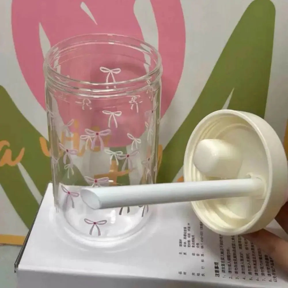 Portable 500ml Straw Cup Plastic Bowknot Cup With Lid Straw Large Capacity Water Bottle Juice Milk