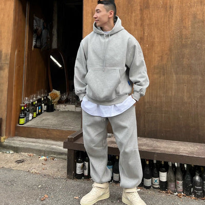 Hooded Sweatshirt Men's Autumn Winter Velvet Two-piece Set American Oversize Loose Casual Sweatpants Suit Aesthetic Streetwear