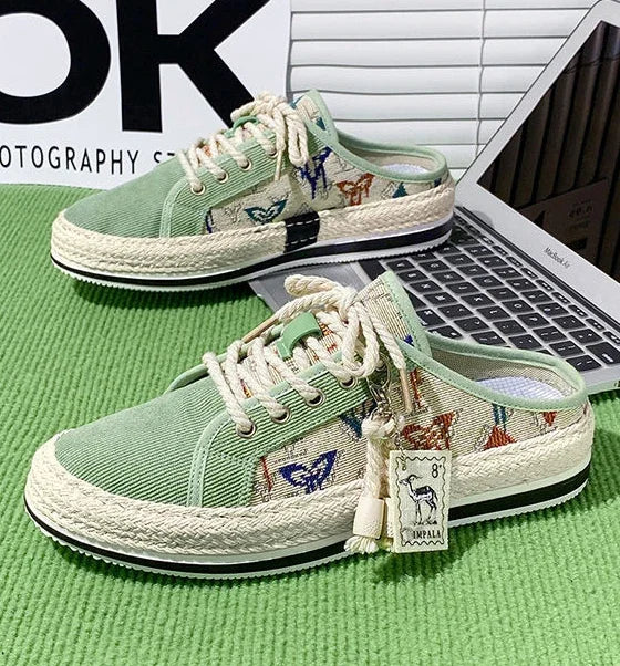 Shoes Summer Mules Half Sandals Man Canvas Slippers for Men Original Designer Luxury High Quality Fashion Rubber Casual Adult