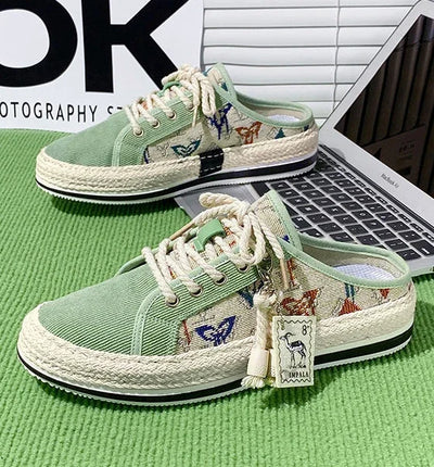 Shoes Summer Mules Half Sandals Man Canvas Slippers for Men Original Designer Luxury High Quality Fashion Rubber Casual Adult