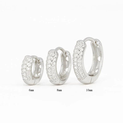 Aide 925 Sterling Silver Pave White CZ Stone Thick Hoop Earrings For Women Minimalist Mini Cartilage Chunky Earring Hoops Gift