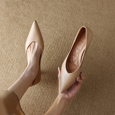 plus size 34-42 women's genuine leather 4.5cm kitten heel pointed toe slip-on pumps elegant ladies low heeled shoes