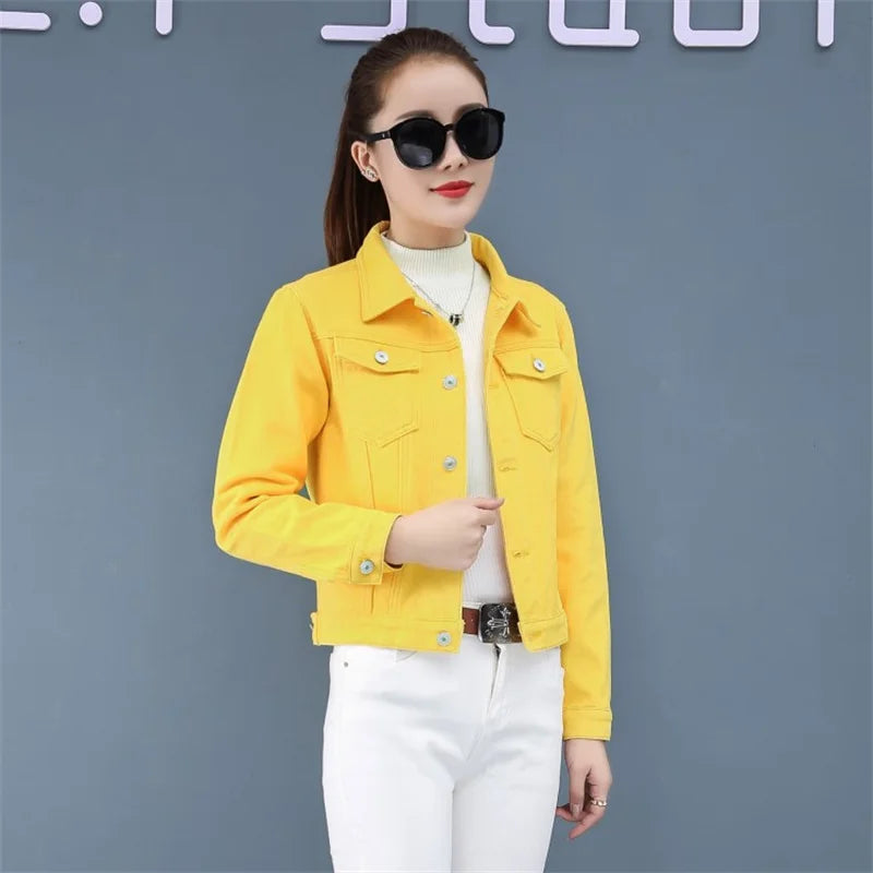 Spring Autumn Women Short Denim Jacket Candy 8 Colors Streetwear Chic Jean Coat Lady Slim Small Outerwear Female casual Tops