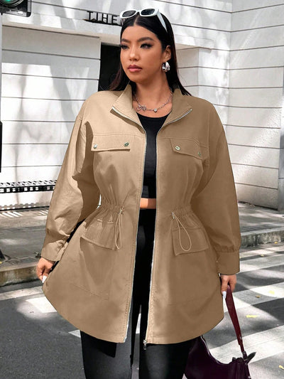 Plus Size Solid Colour Ladies Jacket Casual Fashion Windproof Zip Design Suitable for Autumn and Winter Coat