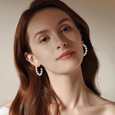 Shevalu New Women Elegant Pearl Hoop Earrings Lady Classic Design Multi-Size Earrings Luxury Hoops With 925 Sterling Silver Post