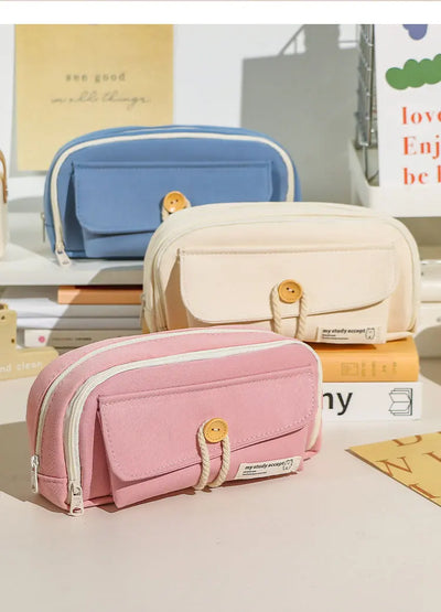 Cute And Convenient Canvas Pencil Case Large Opening Capacity for Student Supplies Cosmetics Travel Handbag 1pc