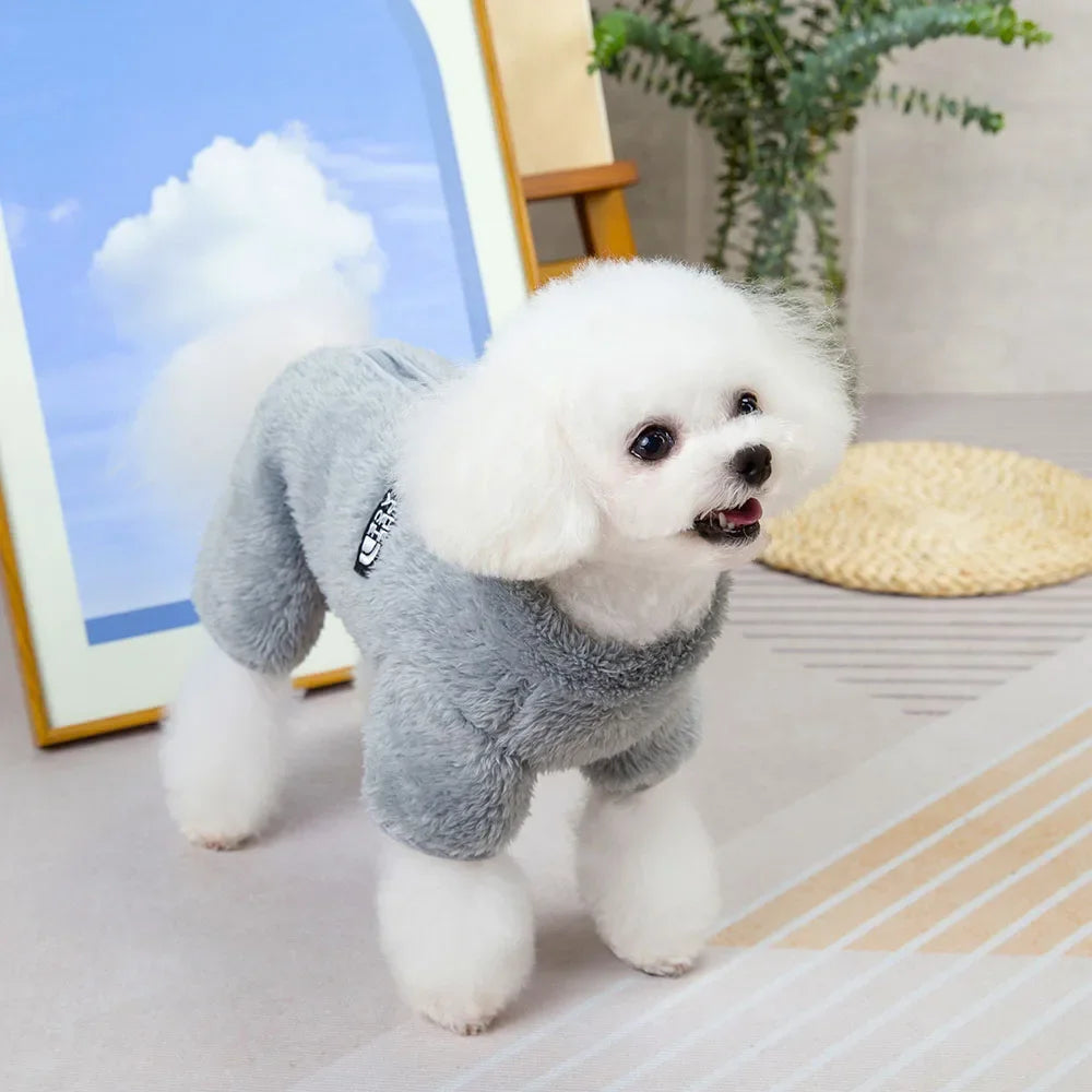 Winter Warm Pet Clothes Thick Warm Plush Dog Coat Jacket with Zipper for Small Dogs Cats Cozy Fleece Jumpsuit Chihuahua Costume