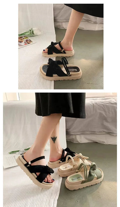 Fairy Style Women Sandals 2024 New Summer Women Slippers Outdoor Platform Beach Shoes Sexy Butterfly-Knot Women Roman sandalias