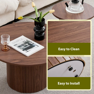 Set of 2 Nordic Style Wooden Round Coffee Table Set, Wooden Nesting Coffee Table, for Living Room/Bedroom Furniture