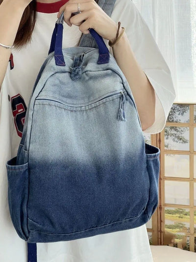 Miyagawa New Niche Korean Version Gradient Washed Denim Backpack Versatile Casual Portable Student Backpacks