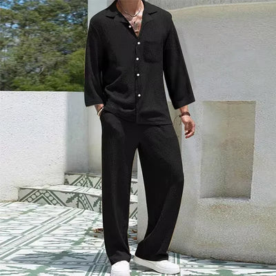 2024 Spring Summer Casual Cotton Shirts And Pants Suits Men Vintage Half Sleeve Irregular Cardigan Two Piece Sets Mens Outfits