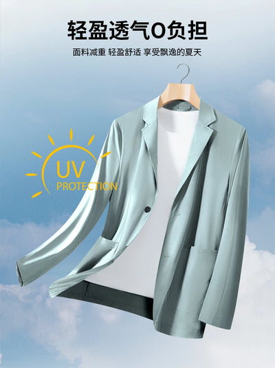 2024 Summer New Casual Sunscreen Small Suit Top for Men, Thin Ice Silk Sunscreen Quality, Fashionable and Versatile Suit Top
