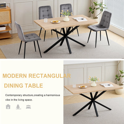 Modern Minimalist Rectangular Dining Table With Metal Base, For 4 - 6 People, Suitable For Kitchen/Dining Room, 140*80cm