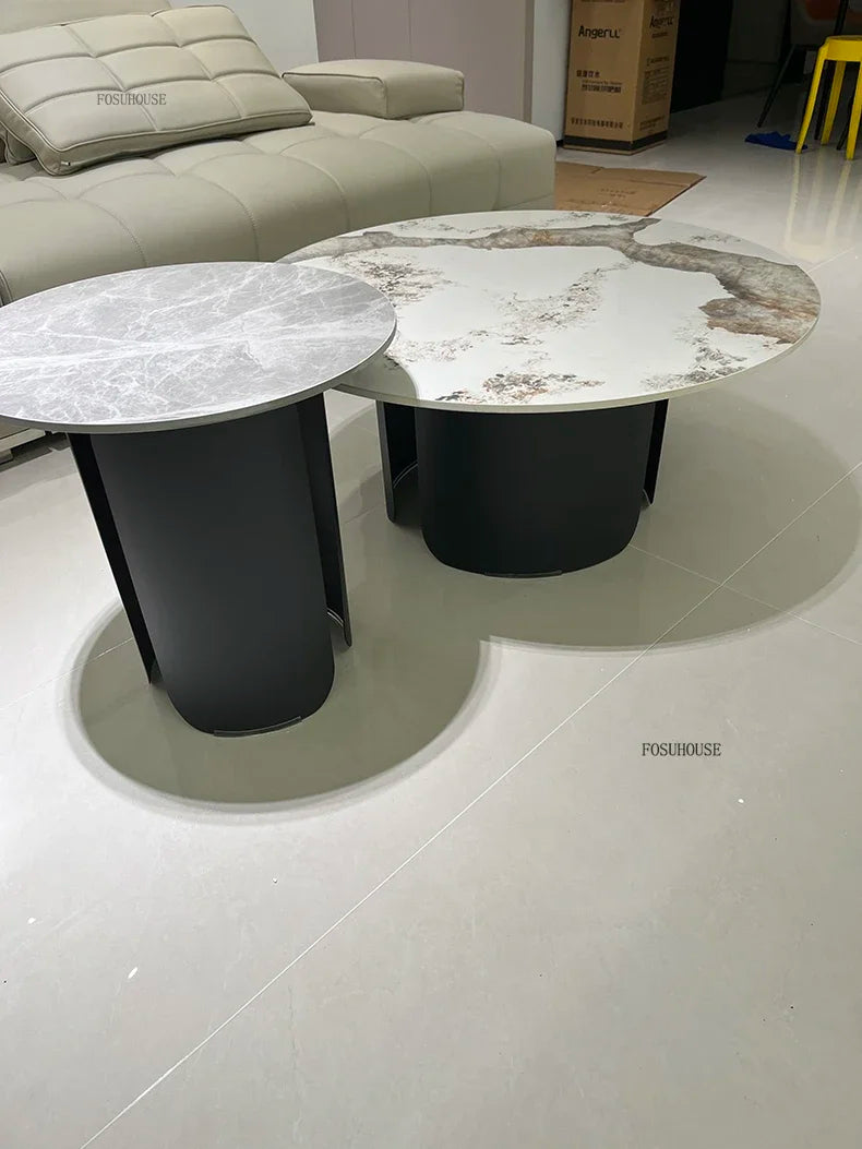 Light Luxury Italian Coffee Tables for Living Room Small Round Rock Slab Designer Table Minimalist Smooth Side Table for Office