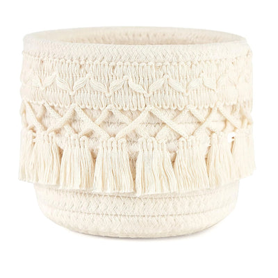 1Pcs Hand-woven Tassels Simple Nordic Cotton Rope Makeup Brush Stationery Pen Holder Storage Household Sundries Storage Basket