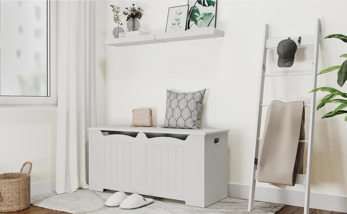 Storage Chest, Storage Trunk with 2 Safety Hinge, 100 cm Lift-Top Storage Bench, Wooden Storage Organizer for Entryway
