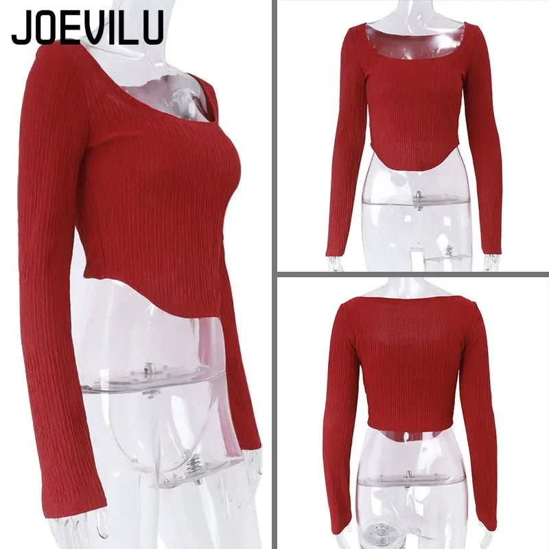 Women's Sexy Low-cut Babes Top Y2k Boho Long Sleeve T-shirt Slim Short Bottom Shirt Korean Skinny Crop Tops Spring and Summer