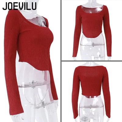 Women's Sexy Low-cut Babes Top Y2k Boho Long Sleeve T-shirt Slim Short Bottom Shirt Korean Skinny Crop Tops Spring and Summer